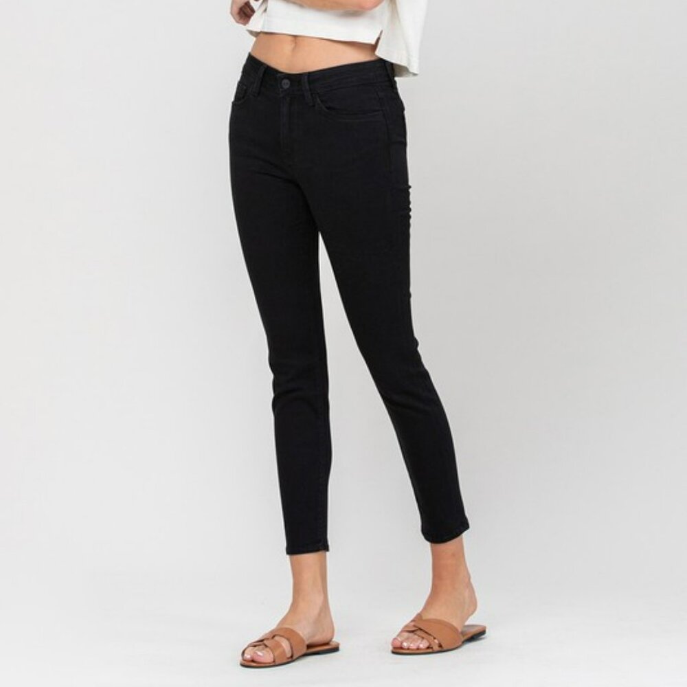 MID RISE CROP SKINNY JEANS  (BLACK)